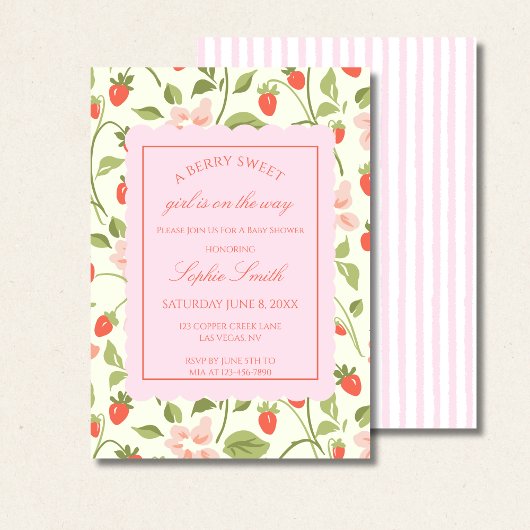 Strawberry Theme Baby Shower Einladung