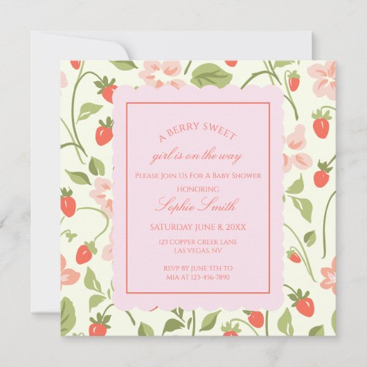 Strawberry Theme Baby Showplatz Einladung (Vorderseite)