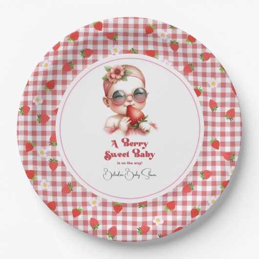 Strawberry Theme Berry Sweet Baby Dusche Pappteller (Vorderseite)
