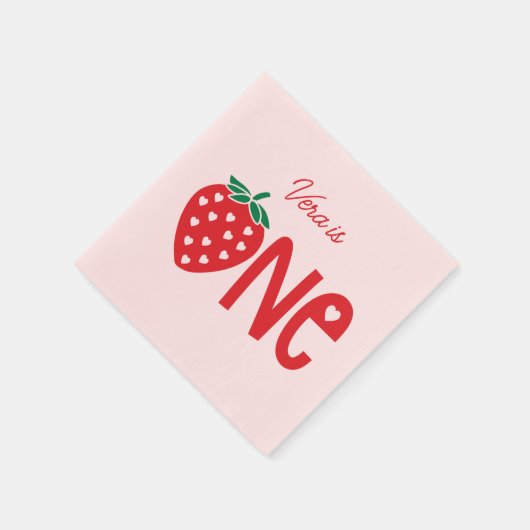 Strawberry Theme First Birthday Paper Serviette (Ecke)