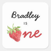 Strawberry Theme Turing One 1. Geburtstag Quadratischer Aufkleber (Vorderseite)