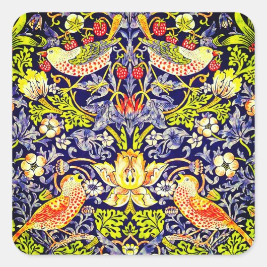 Strawberry Thief Birds William Morris Quadratischer Aufkleber (Vorderseite)