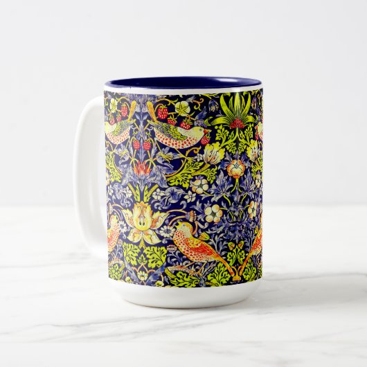 Strawberry Thief Birds William Morris Zweifarbige Tasse (Vorderseite Links)