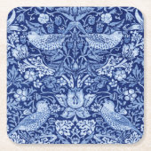 Strawberry Thief Blue Monotone, William Morris Rechteckiger Pappuntersetzer (Vorderseite)