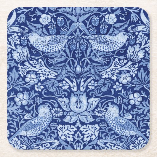 Strawberry Thief Blue Monotone, William Morris Rechteckiger Pappuntersetzer (Vorderseite)
