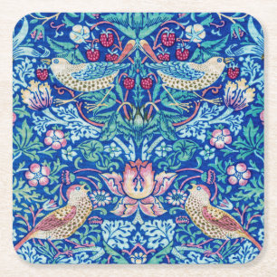 Strawberry Thief Blue, William Morris Rechteckiger Pappuntersetzer