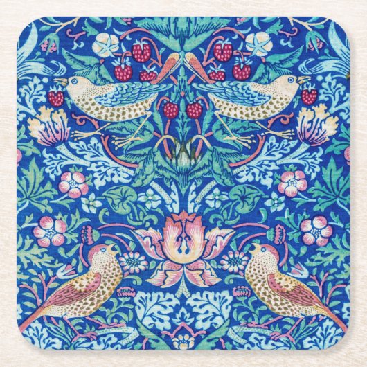 Strawberry Thief Blue, William Morris Rechteckiger Pappuntersetzer (Vorderseite)
