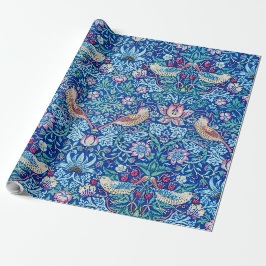 Strawberry Thief Blue, William Morris Wrapping Pap Geschenkpapier (Ungerollt)