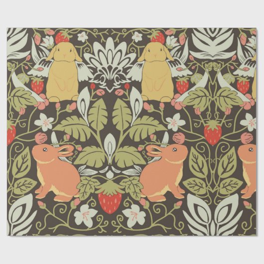 Strawberry thief Bunnies pattern Geschenkpapier (Flach)