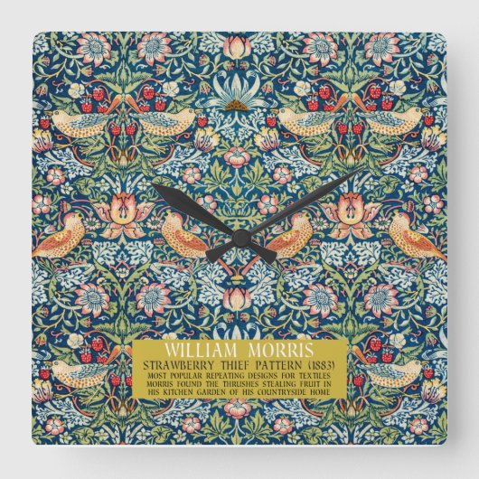 Strawberry thief - Design of William Morris Quadratische Wanduhr (Vorderseite)