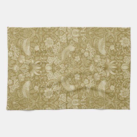 Strawberry Thief Gold, William Morris Geschirrtuch (Horizontal)