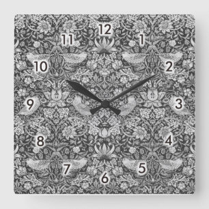 Strawberry Thief Gray, William Morris Quadratische Wanduhr