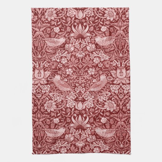 Strawberry Thief Maroon, William Morris Geschirrtuch (Vertikal)