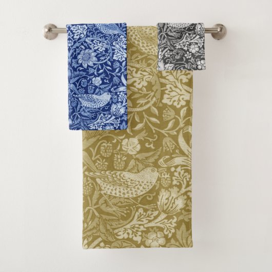 Strawberry Thief Monotone, William Morris Badhandtuch Set (Insitu)