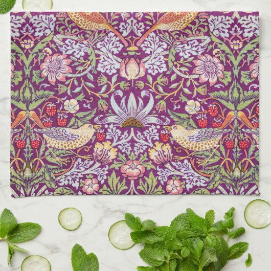 Strawberry Thief Red, William Morris Geschirrtuch (Gefaltet)