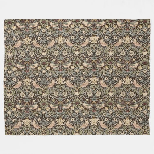 Strawberry Thief von William Morris Chocolate Fleecedecke (Vorderseite (Horizontal))