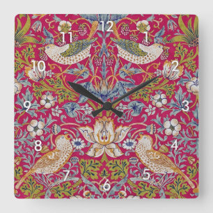 Strawberry Thief, William Morris Quadratische Wanduhr