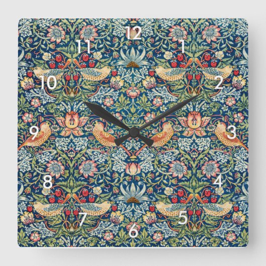 Strawberry Thief, William Morris Quadratische Wanduhr (Vorderseite)