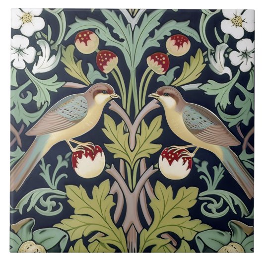 Strawberry Thieves William Morris Art Nouveau Fliese (Vorderseite)