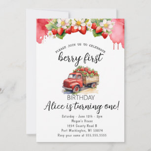 Strawberry Truck Elegance Berry Erster Geburtstag Einladung
