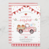 Strawberry Truck Sweet Berry Erster Geburtstag Einladung (Vorne/Hinten)
