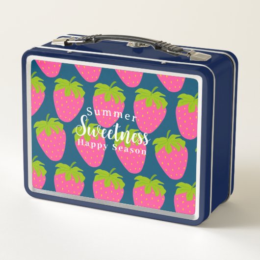 Strawberry Turquoise Blue Metal Lunch Box (Rückseite)