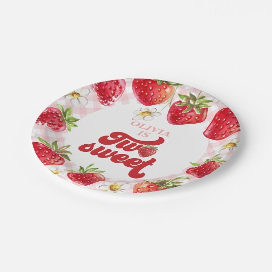 Strawberry Two Sweet 2. Geburtstag Pappteller (Schrägansicht)