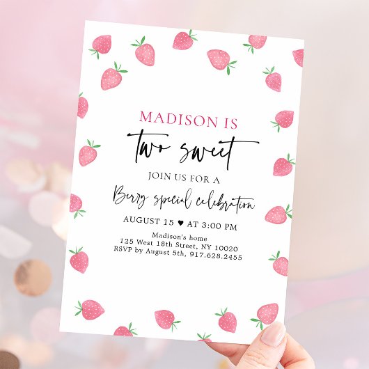Strawberry Two Sweet Birthday Einladung