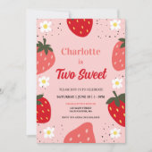 Strawberry Two Sweet Birthday Party Einladung (Vorderseite)