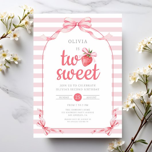 Strawberry Two Sweet Girl 2nd Birthday Einladung