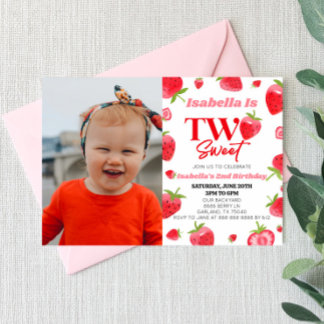 Strawberry Two Sweet Picture 2. Geburtstags-Party Einladung