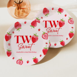 Strawberry Two Sweet Pink Red 2. Geburtstag Party Pappteller