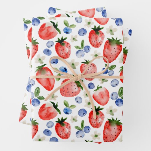 Strawberry und Blueberry Muster Geschenkpapier Set (Beispiel)