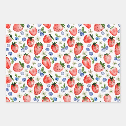 Strawberry und Blueberry Muster Geschenkpapier Set (Vorderseite)