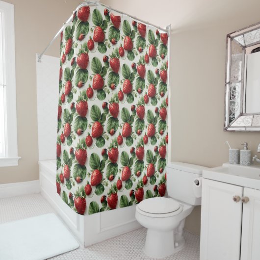 Strawberry und Ladybug Seamless Pattern Duschvorhang (Beispiel)