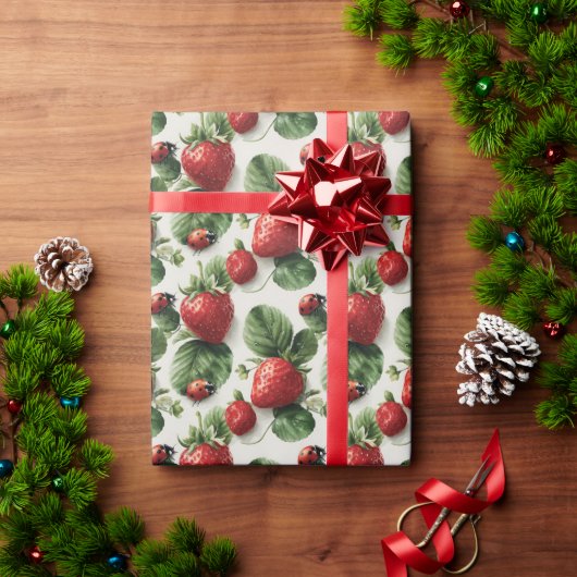 Strawberry und Ladybug Seamless Pattern Geschenkpapier (Feiertagsgeschenk)