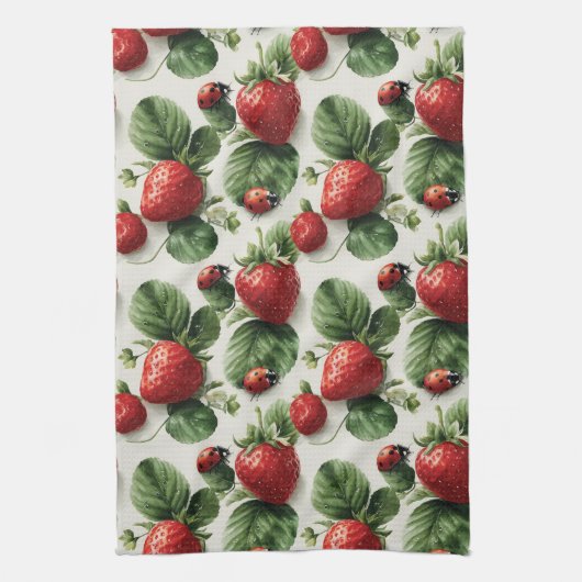 Strawberry und Ladybug Seamless Pattern Geschirrtuch (Vertikal)