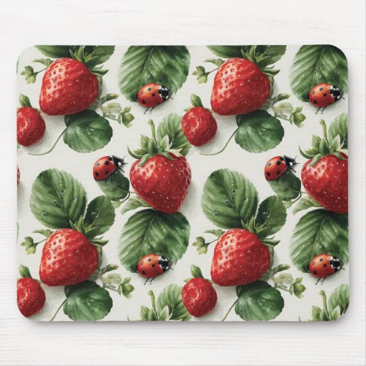 Strawberry und Ladybug Seamless Pattern Mousepad (Vorne)
