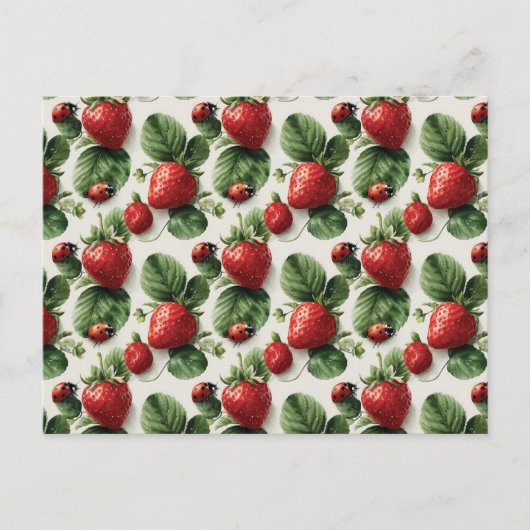 Strawberry und Ladybug Seamless Pattern Postkarte (Vorderseite)