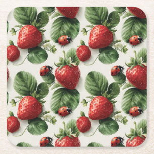 Strawberry und Ladybug Seamless Pattern Rechteckiger Pappuntersetzer