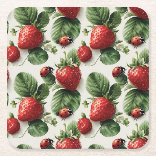 Strawberry und Ladybug Seamless Pattern Rechteckiger Pappuntersetzer (Vorderseite)