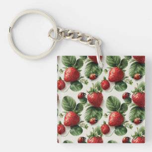 Strawberry und Ladybug Seamless Pattern Schlüsselanhänger