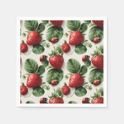 Strawberry und Ladybug Seamless Pattern Serviette (Vorderseite)