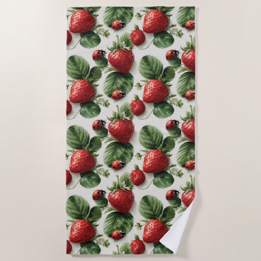 Strawberry und Ladybug Seamless Pattern Strandtuch (Vorderseite)