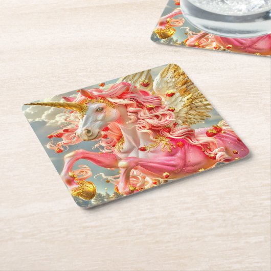 Strawberry Unicorn Rechteckiger Pappuntersetzer (angewinkelt)