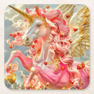 Strawberry Unicorn Rechteckiger Pappuntersetzer