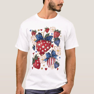 Strawberry USA Flag Patriotic Vierte 4. Juli T-Shirt