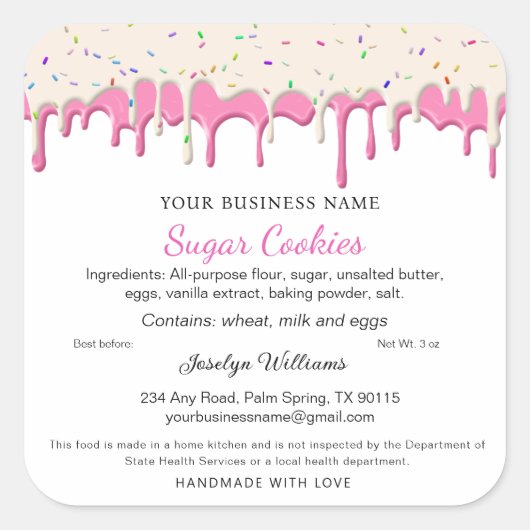 Strawberry & Vainilla Zuckerguss Tropfen Hütte Ges Quadratischer Aufkleber (Vorderseite)