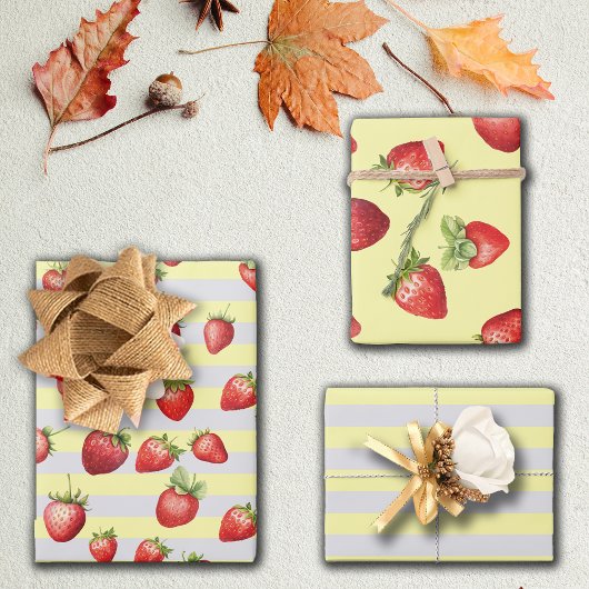 Strawberry Vanilla Streifen Geschenkpapier Set
