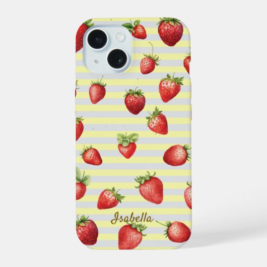 Strawberry Vanilla Stripes Personalisieren iPhone  iPhone 15 Hülle (Rückseite)